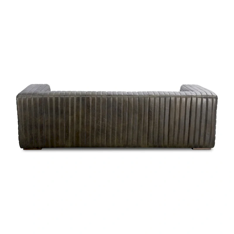 Modern Channel-Stitched Top-Grain Leather Sofa, 3-Seater