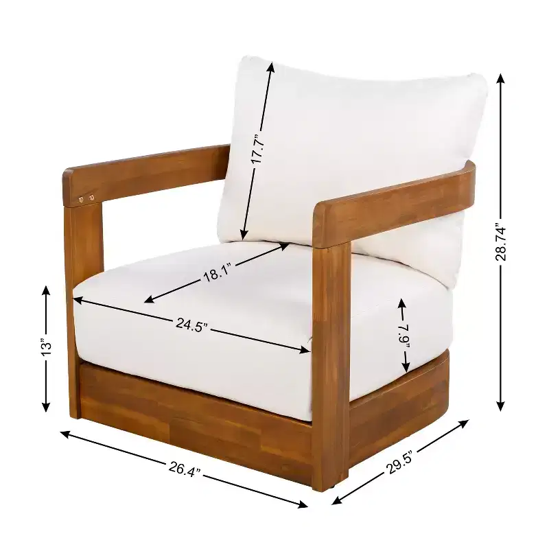 Set of 2 Acacia Wood Outdoor Club Chairs with Curved Tub Design, Water-Resistant Cushions, Slat Detailing for Patio or Garden