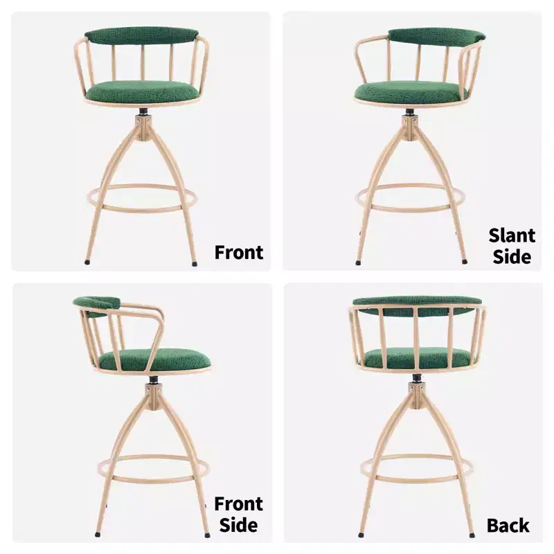 Karl Home 2 Piece Set of Green Swivel Bar Stools with Burlap Seat and Khaki Powder - Coated Iron Legs