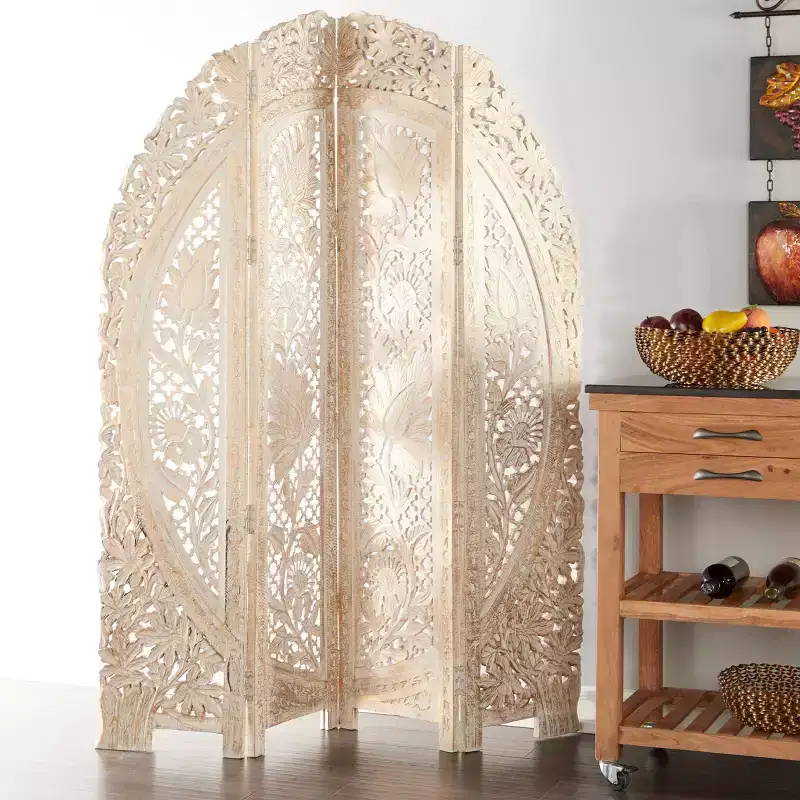 Eclectic Wood Room Divider Screen White - Olivia & May