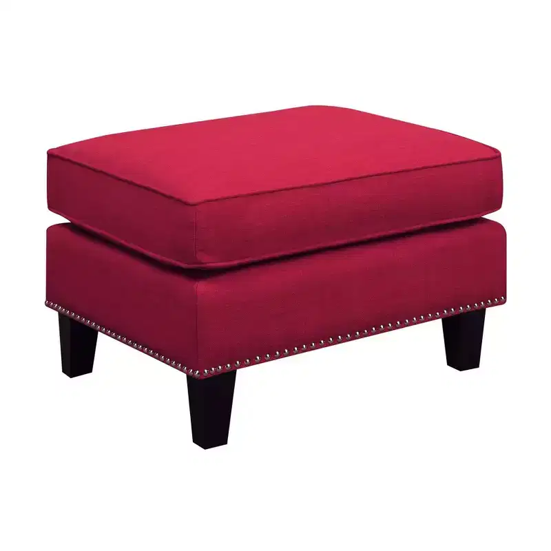 Square Upholstered Ottoman with Nailhead Trim & Espresso Legs
