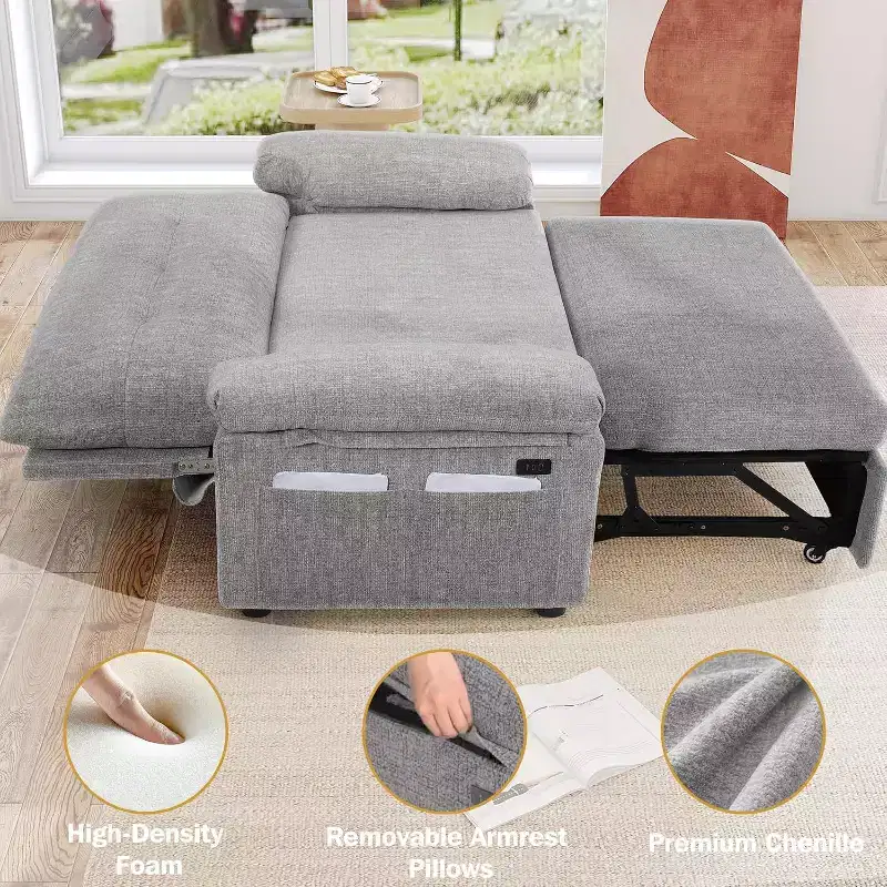 Dyonery 3-in-1 Convertible Sofa Bed, Pull Out Sleeper Sofa with USB Charging Station & Adjustable Backrest