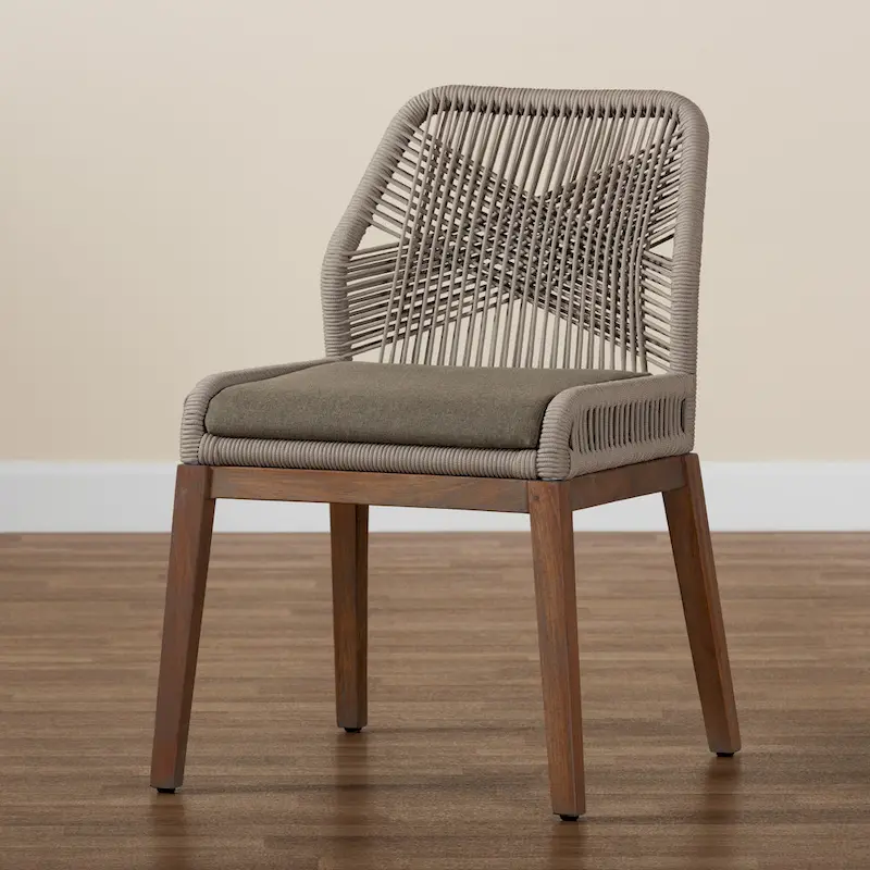 Modern Transitional-Style Rope-Woven Mahogany Dining Chair ââ‚?Gray
