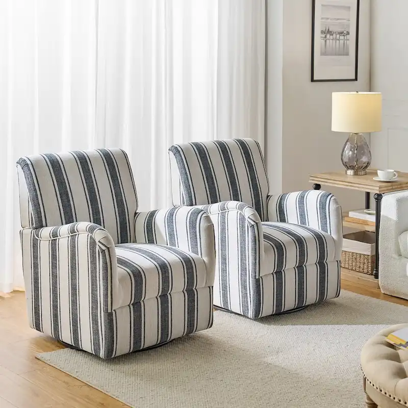 Traditional Swivel Armchair with Jacobean Strip Pattern Set of 2