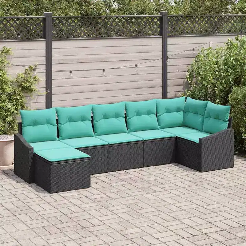vidaXL Garden Sofa Set with Cushion 7 pcs Black and turquoise - without table