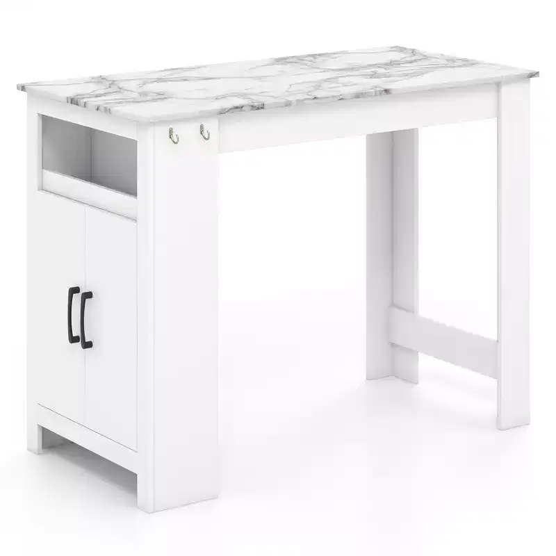 Costway 47 Long Counter Height Table Bar Table Faux Marble Pub Table w/ Cabinet