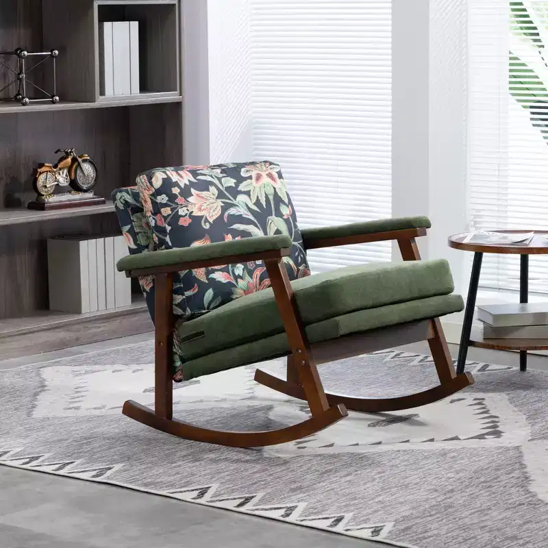 GDFStudio Ellowyn Mid Century Modern Wood Upholstered Accent Rocking Chair