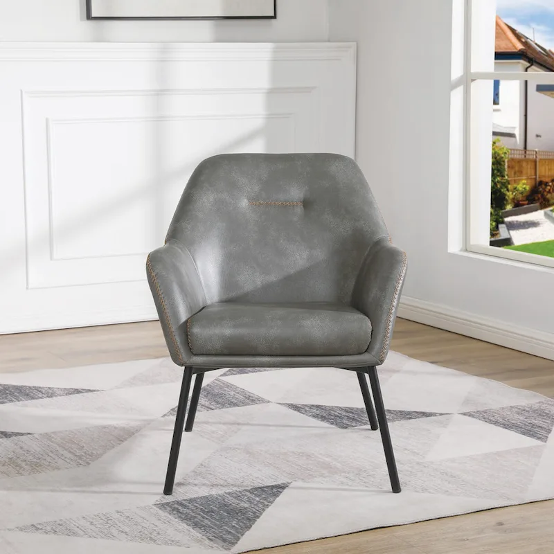 Brooks Accent Chair in Faux Leather with Stitch and Black Legs