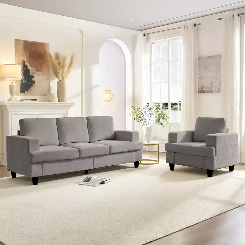 Mjkone 82Chenille 3-Seat Straight Sectional Sofa with 56''Armchair,2 Piece Living Room Sectional Sofa Furniture Sets