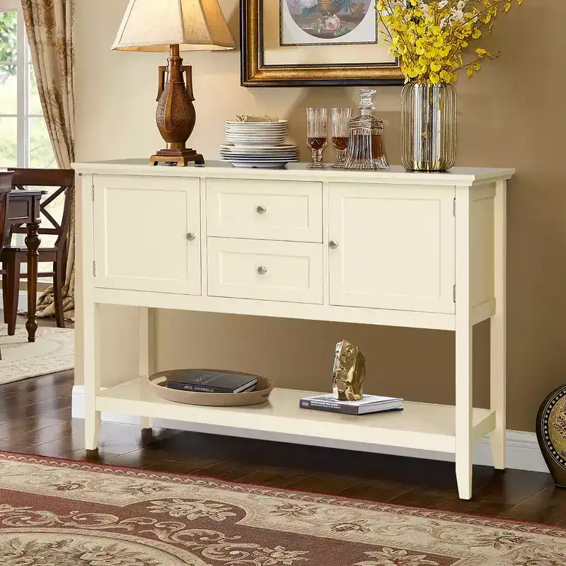 Wooden Sideboard Buffet Console Table with Drawers & Storage Cabinets, Multi-Color