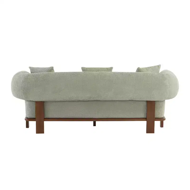Christopher Knight Home Jose 82 " Set of 2 Rubberwood Boucle Upholstered 3 Seater Curved Sofa with Pillows Light Green