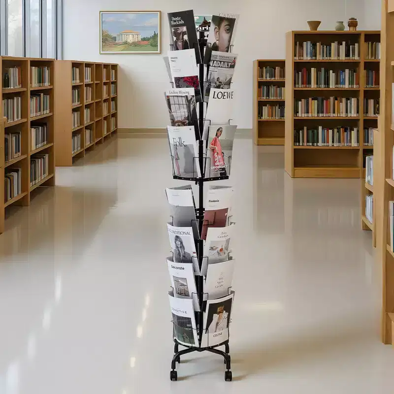 VEVOR Greeting Cards Display Rack, 32 Pockets Rotating Postcard Brochure Display Stand, with Sign Holder & 4 Wheels (2 Lockable), Black