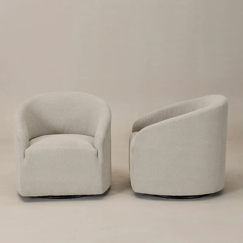 KINWELL 32W Boucle Upholstered Swivel Barrel Armchair (Set of 2)