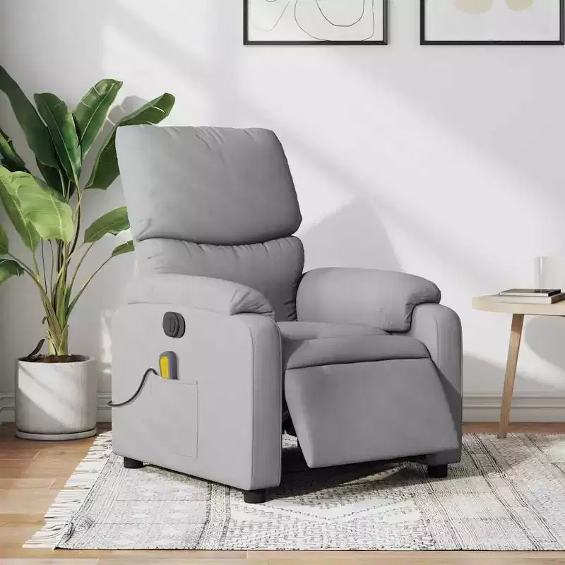 Electric Massage Recliner-Armchair Light Gray, Adjustable Lounge Chair with Vibration Massage, Side Pocket, Fabric Comfort