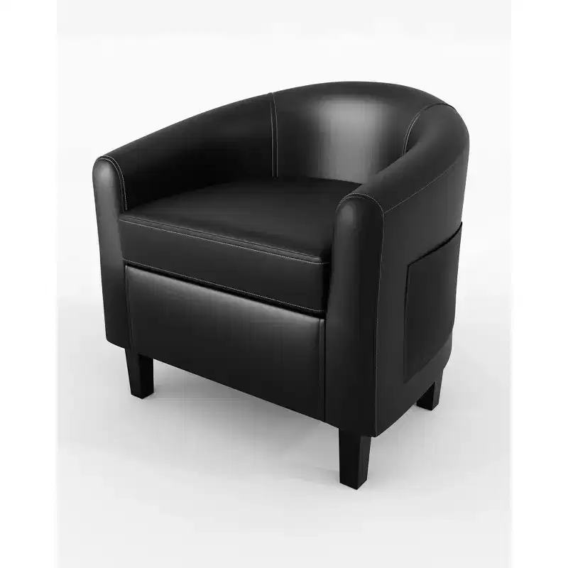 GustoWave Faux Leather Accent Barrel Chair with Soft Seat, U-Shaped Backrest Armchair for Living Room, Bedroom or Office