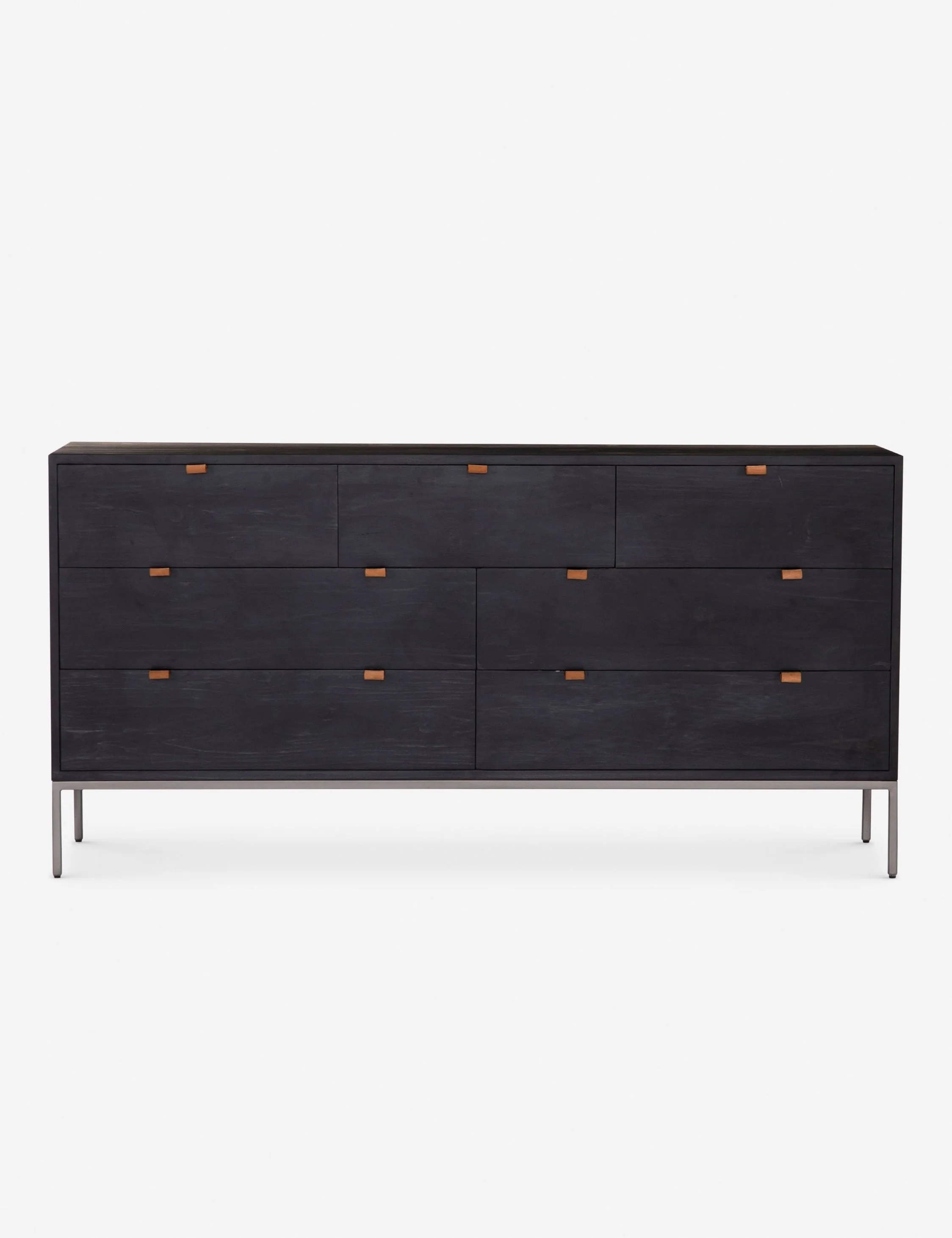 Dresser Keep your bedroom style grounded (and clutter-free) with this wooden dresser. Featuring mid-century aesthetics with a slim iron base