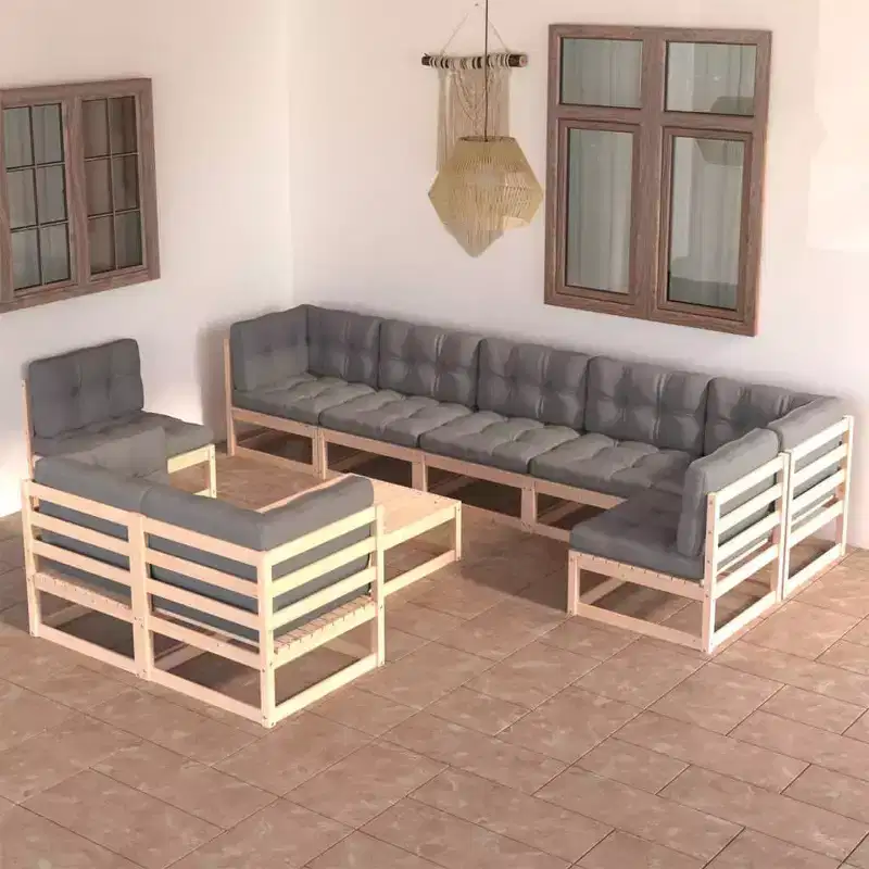 vidaXL Patio Dining Set Outdoor Dining Set Chair with Cushions for Garden - Natural With Cushions