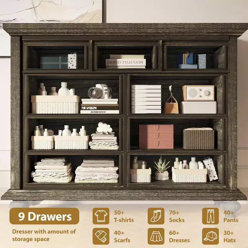 Bedroom vanity with intricately carved metal handles, featuring a tall cabinet with wooden legs. Suitable for bedrooms, living rooms, and hallways.