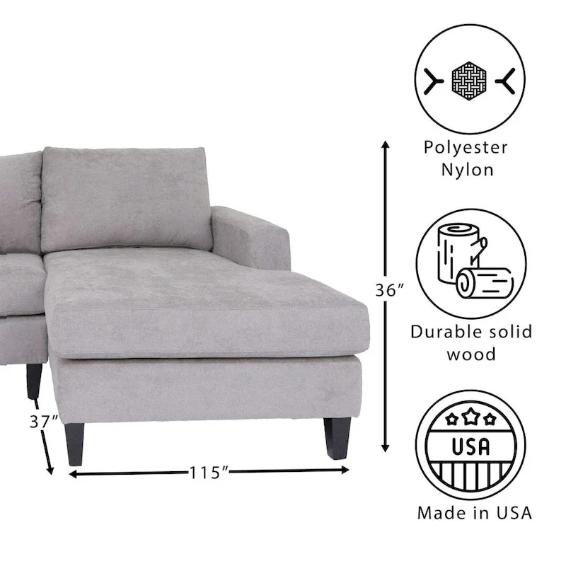 Coast to Coast Sofas Contemporary L Shaped Sectional Sofa Polyester Nylon Solid Wood Frame Upholstered