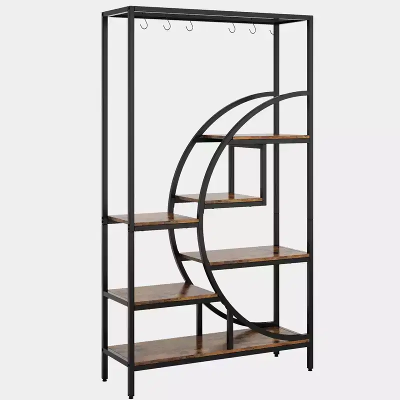 7 Tier Half Moon Decorative Bookshelf with 6PC S Hanging Hooks