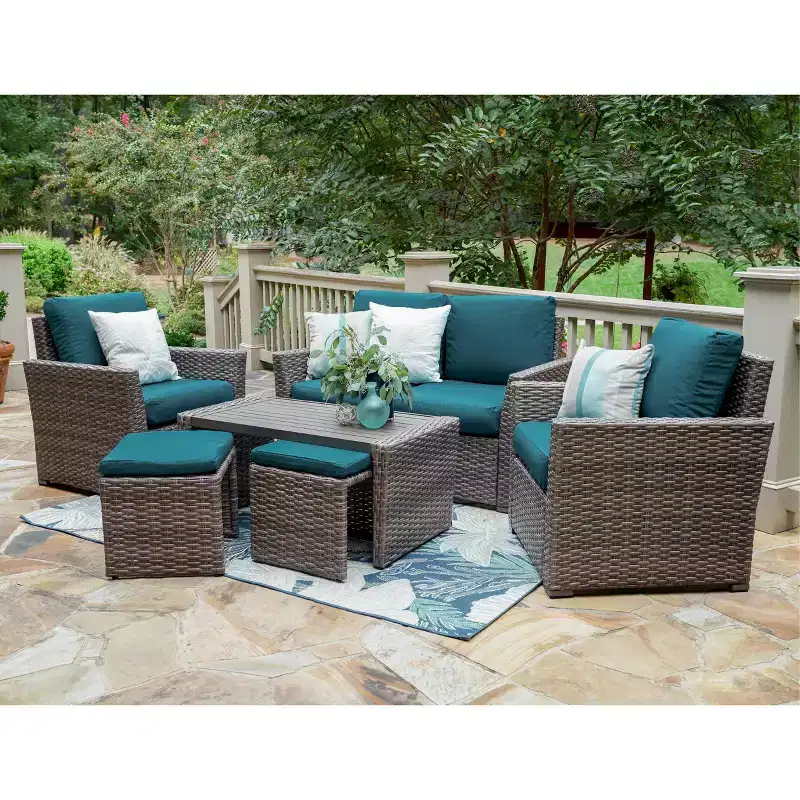 Leisure Made Newton 6pc Wicker Seating in Peacock Fabric