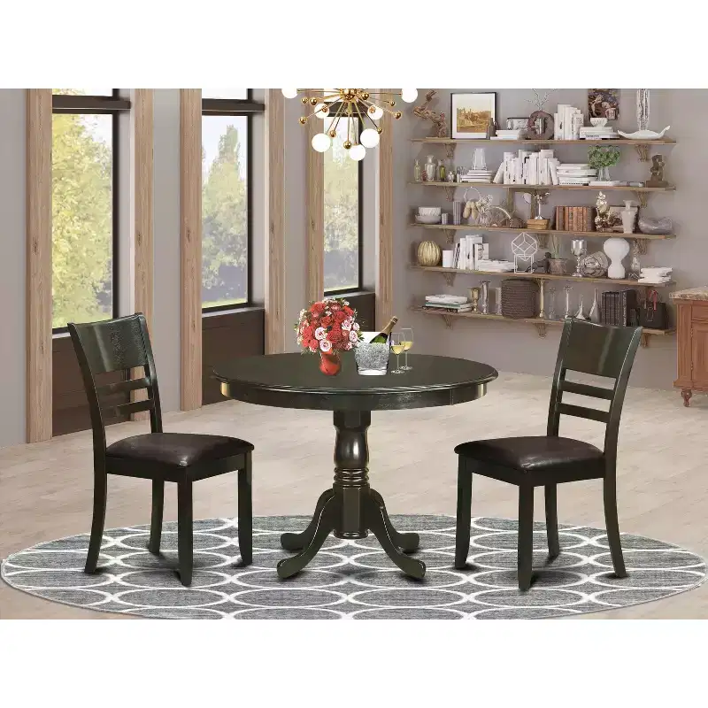 Round Dining Table Set - Dinette Chairs, Kitchen Table, Small Table, Cappuccino Finish, Old World Charm