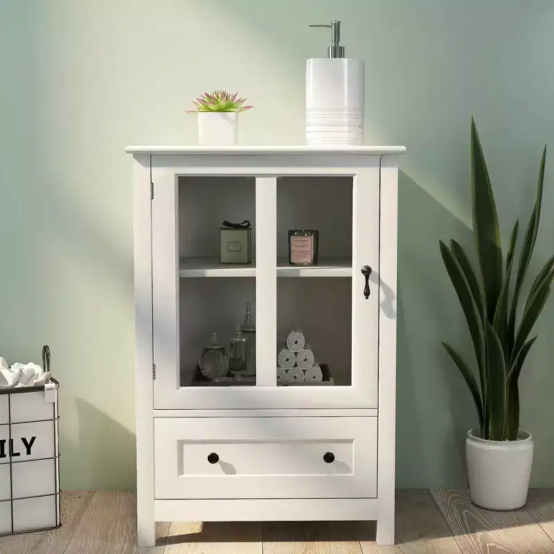 MAYEERTY Buffet Storage Cabinet, Single Glass Door with Unique Bell Handle for Home