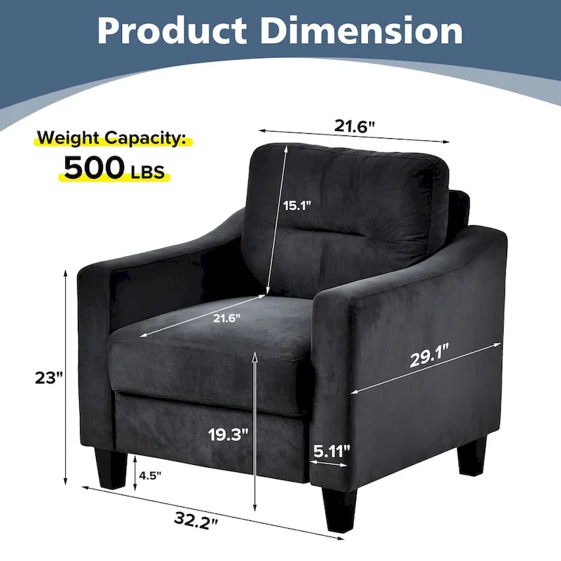 Black Modern 32.2 Upholstered Accent Chair with Sturdy Hardwood Frame and Soft Cushion