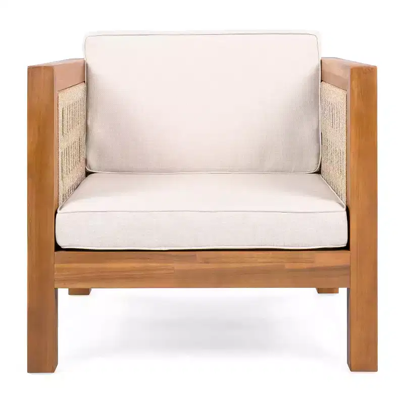Christopher Knight Home Maya Boho Patio Acacia Wood Club Chair with Armrest and Cushions