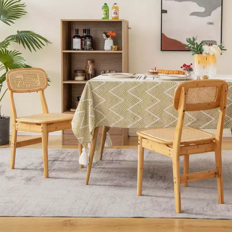 Rattan Accent Dining Chairs Set of 2 - Bamboo & Cane Woven