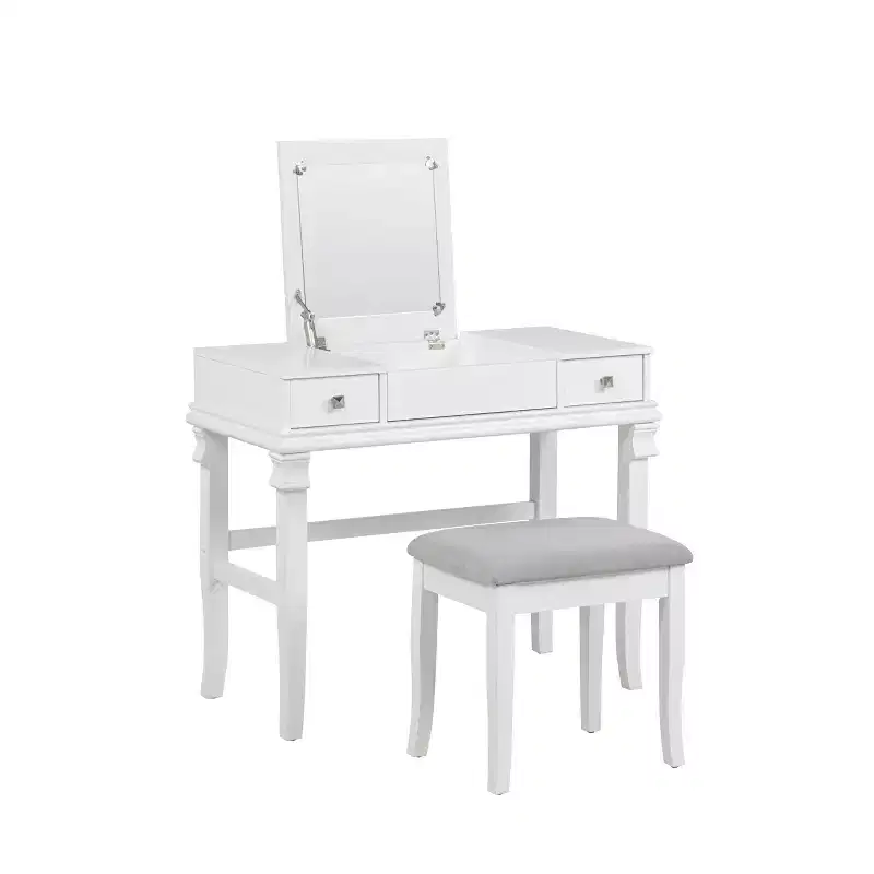 Adler Traditional Wood 2 Drawer Lift Top Mirror Vanity and Upholstered Stool White - Linon