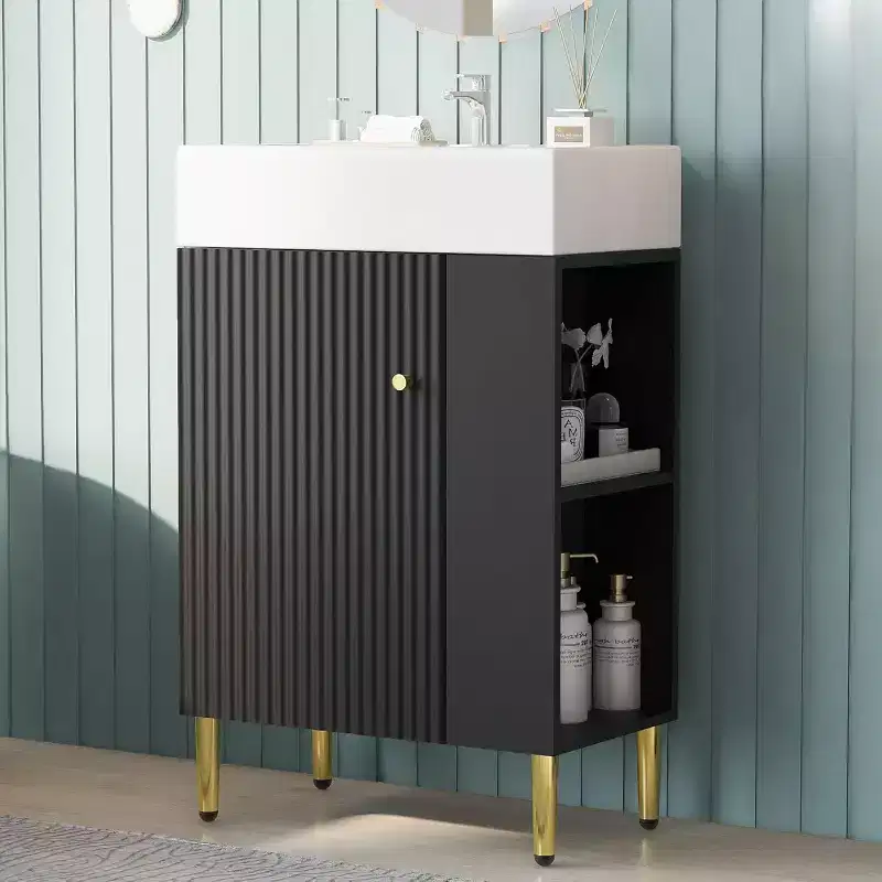21.6inch Bathroom Vanity, Bathroom Storage Cabinet with Sink, Easy Assembly, Open Storage, Freestanding Basin Cabinet Storage for Small Spaces