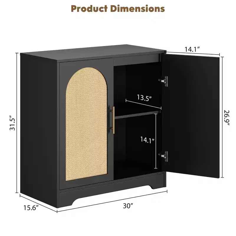 Modern Sideboard Buffet Cabinet with 2 Rattan Doors - Credenza Storage Console Table for Living Room, Dining Room & Entryway