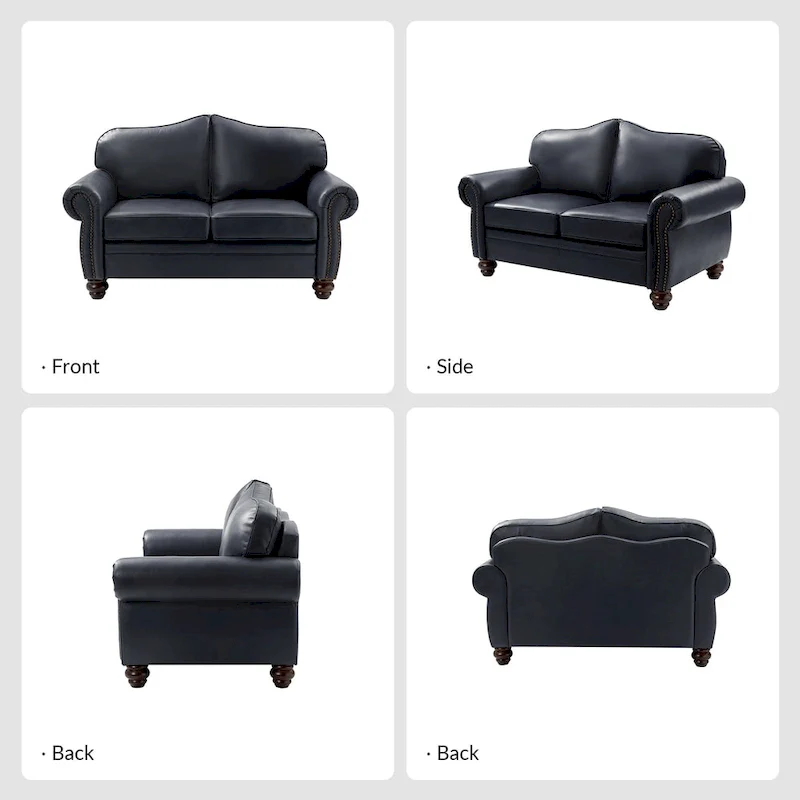 Angel Transitional Genuine Leather Sofa With Tufted Back by