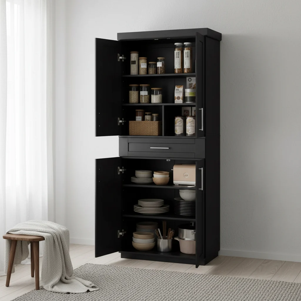 Tall Kitchen Pantry Freestanding Cabinet Cupboard with Doors and Drawer, Adjustable Shelving