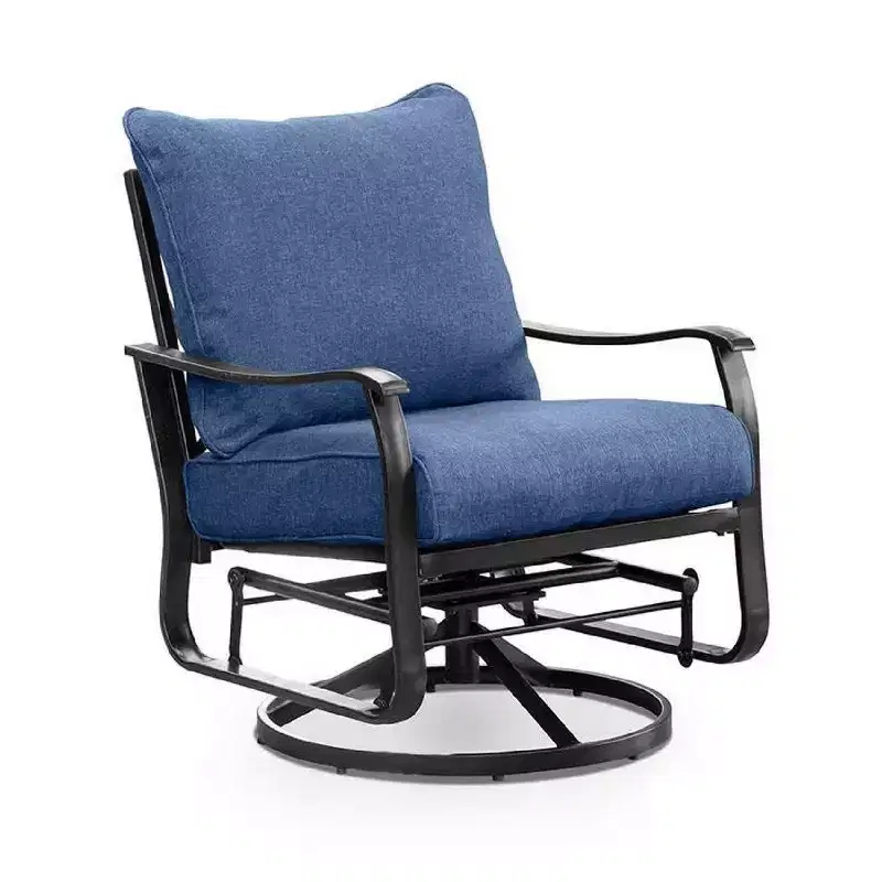 Royal Hampton Swivel Glider Armchair Set of 2, Navy Blue Cushion, Black Metal