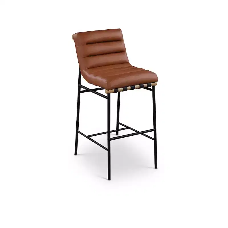 Cognac Vegan Leather Bar Stool with Mid Back