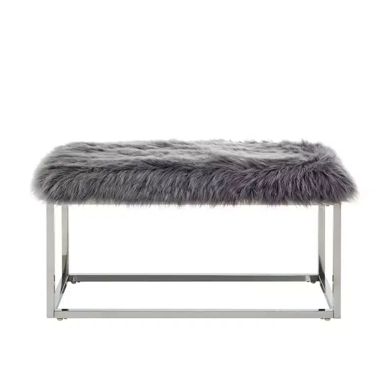 Inspired Home Monet Lux Fur Chrome Metal Frame Bench