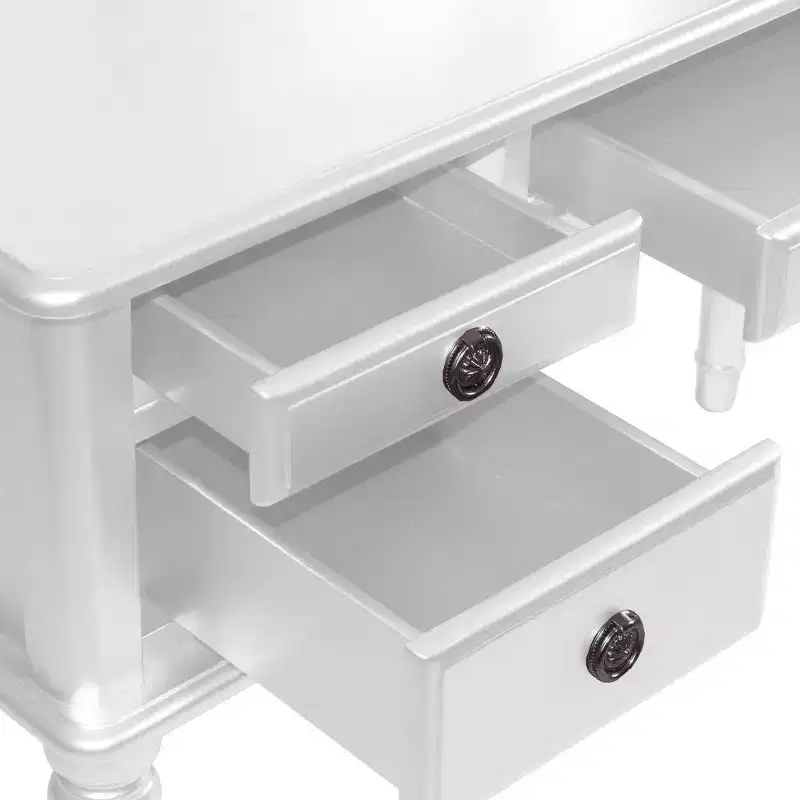 Poundex Wooden Makeup Vanity Set Desk, Mirror and Stool - White