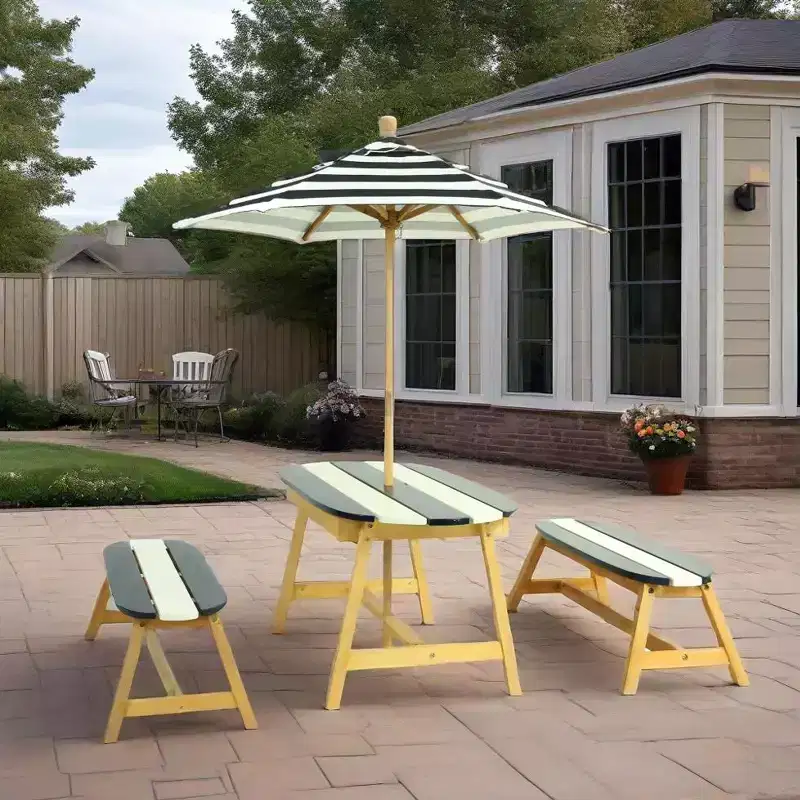 Naturally Playful Kids Picnic Table with Umbrella, Indoor/Outdoor Toys-Dark Blue