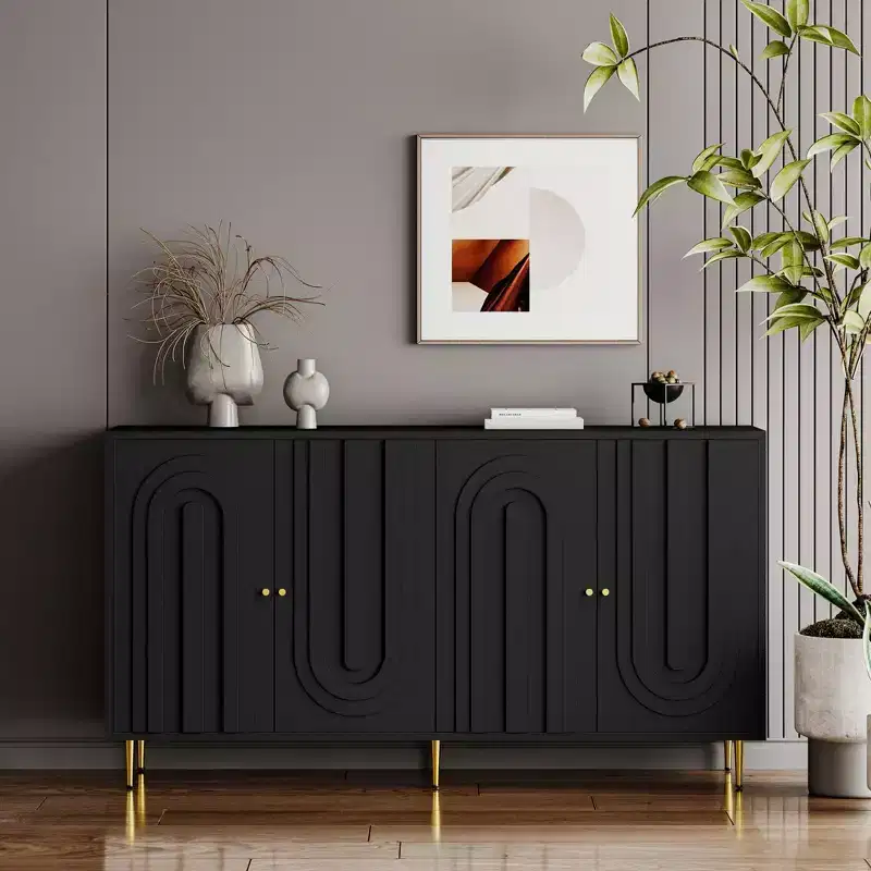 MDF 4-Door Cabinet with Matte Black Lacquer Finish 59.8