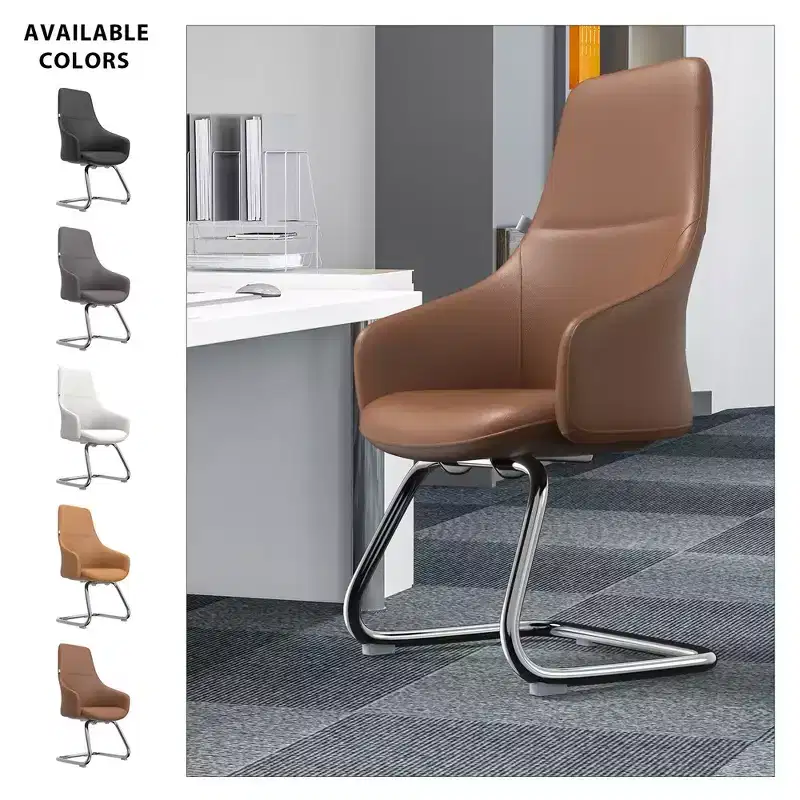 Ergonomic Faux Leather Office Chair Iron Sled Base Adjustable Height 330 lbs Capacity