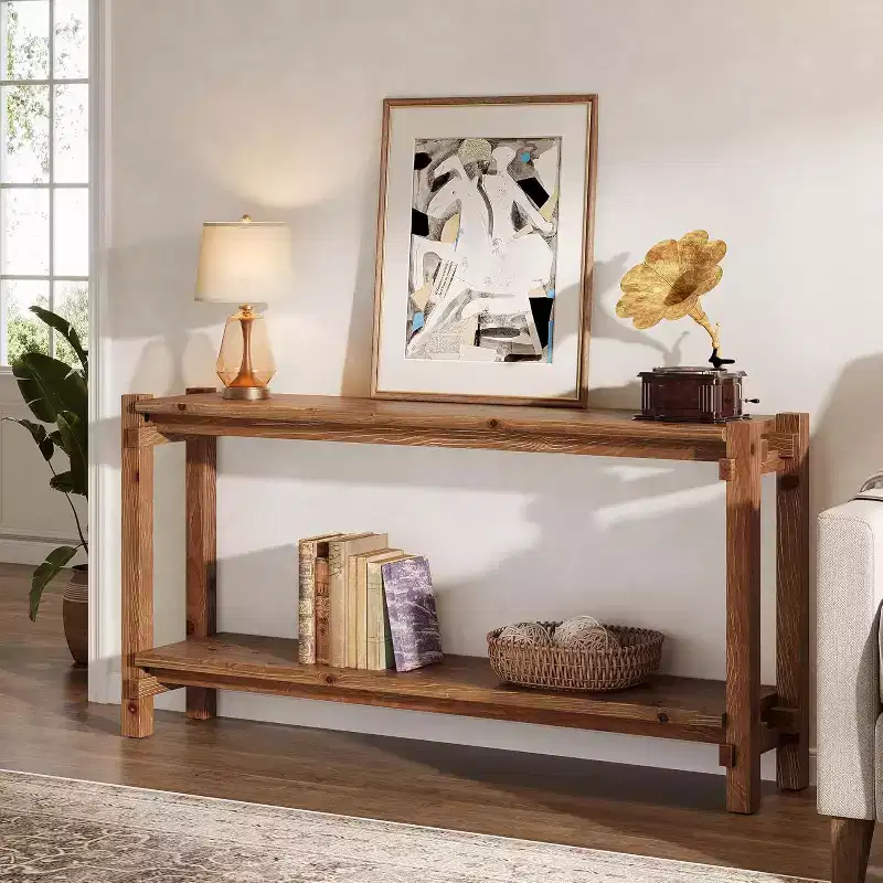 Narrow Solid Wood Console Table with Dual-Layer Storage – 62.99