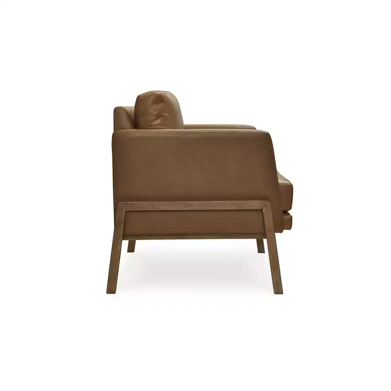 Signature Design by Ashley Numund Modern Faux Leather Accent Chair with Reversible Cushions, Caramel Brown