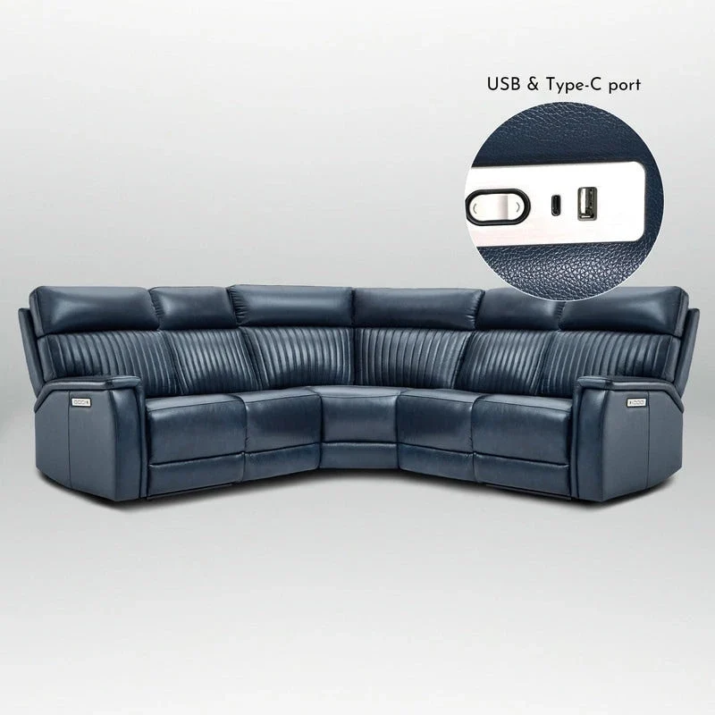 Genuine Leather Power Recliner Sectional with Power Ajustable Headrest and Lumbar, Zero Gravity, 2StationaryArmlesschairs