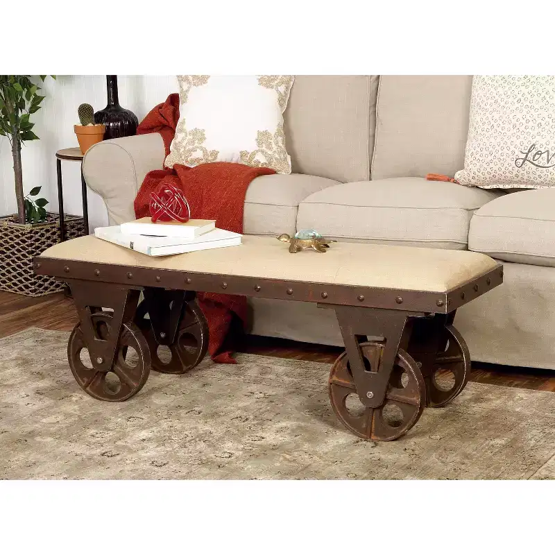 Industrial Wood Bench Brown - Olivia & May: Metal Frame, Wheeled, 400 lbs Capacity