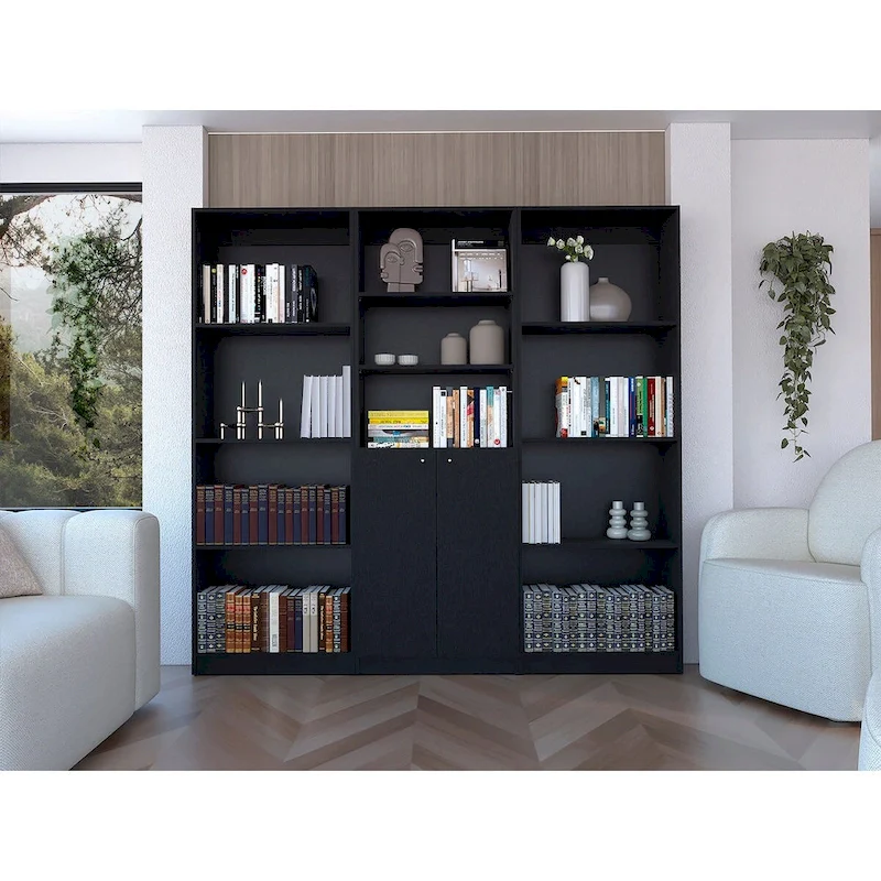 74 Wide 5-Shelf and Cabinet Bookcase