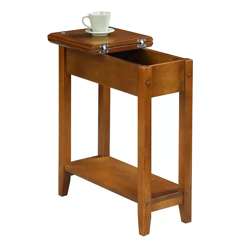 Belmont Narrow Wedge End Table with Open Shelf, Beveled Edges and Tapered Legs Perfect Between Chairs or Small Spaces