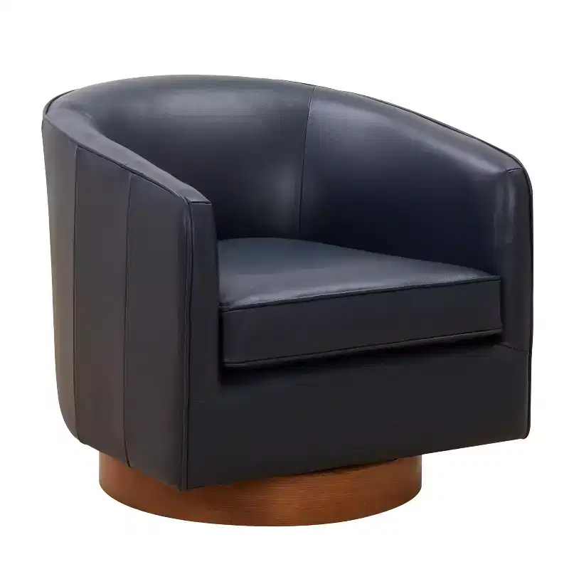 360° Swivel Leather Accent Chair – Caramel / Dark Navy, Seats 1