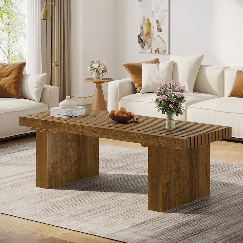 47.24-Inch Farmhouse Coffee Table, Rectangle Coffee Table